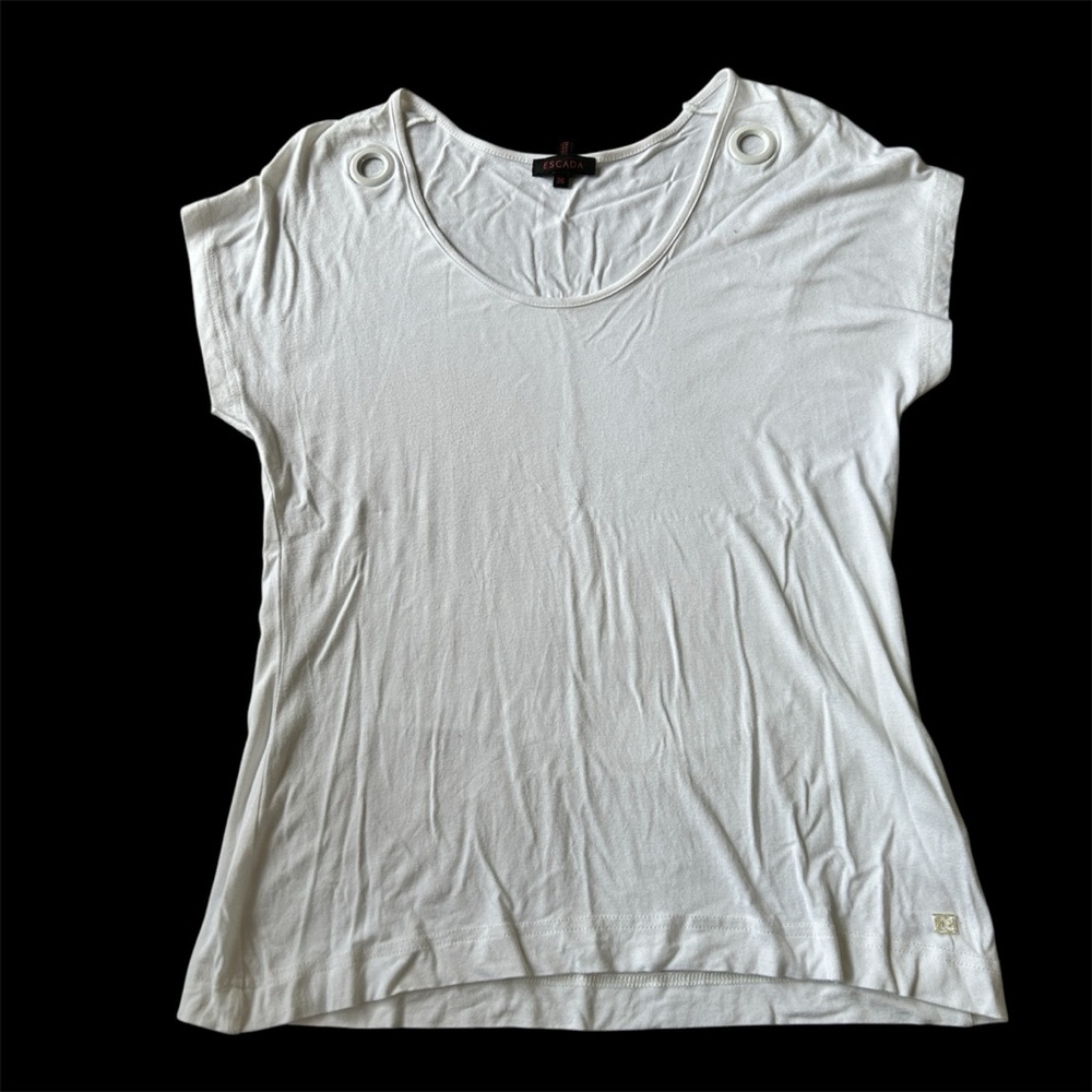 ESCADA White‎ Short Sleeve V-Neck Grommet T-Shirt Size 36 EUR / 6 US / Small
